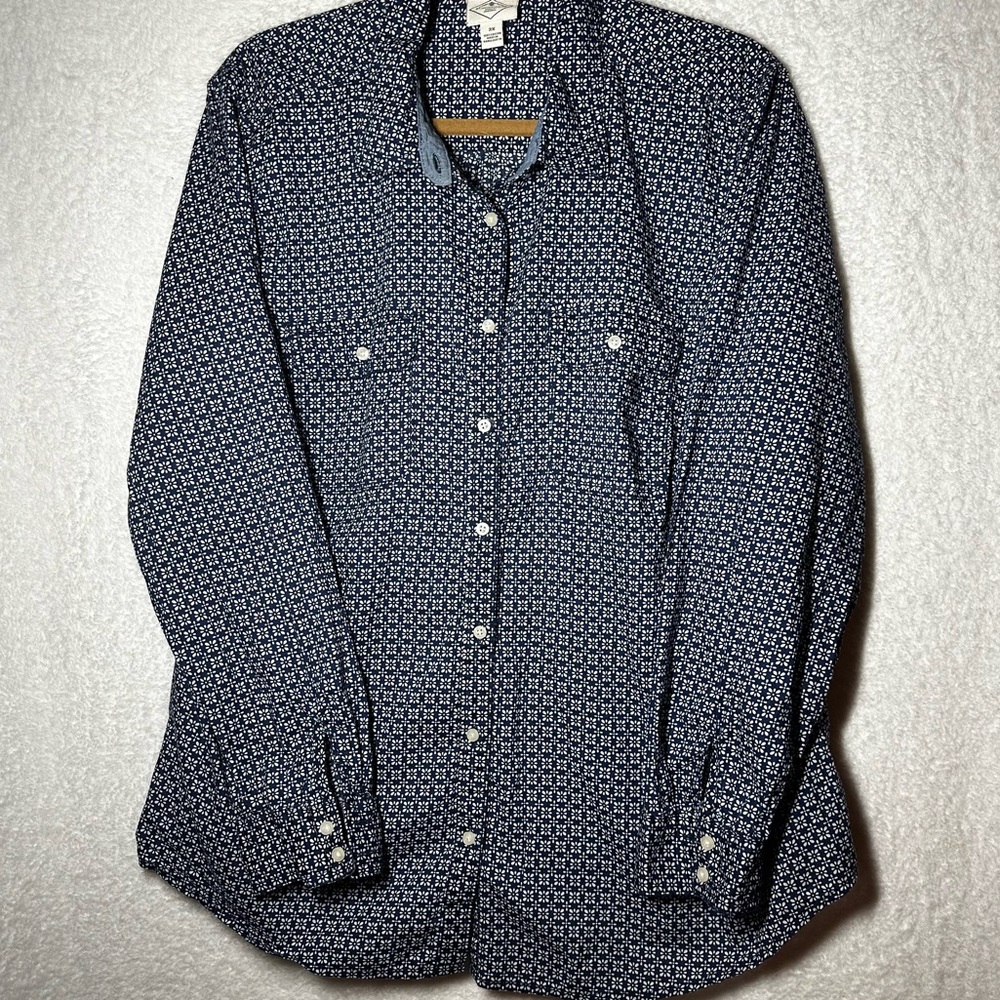 Croft & Barrow Navy Printed Button-Front Women's Shirt